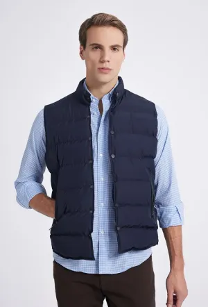 Twn Slim Fit Navy Blue Straight Vest Coat