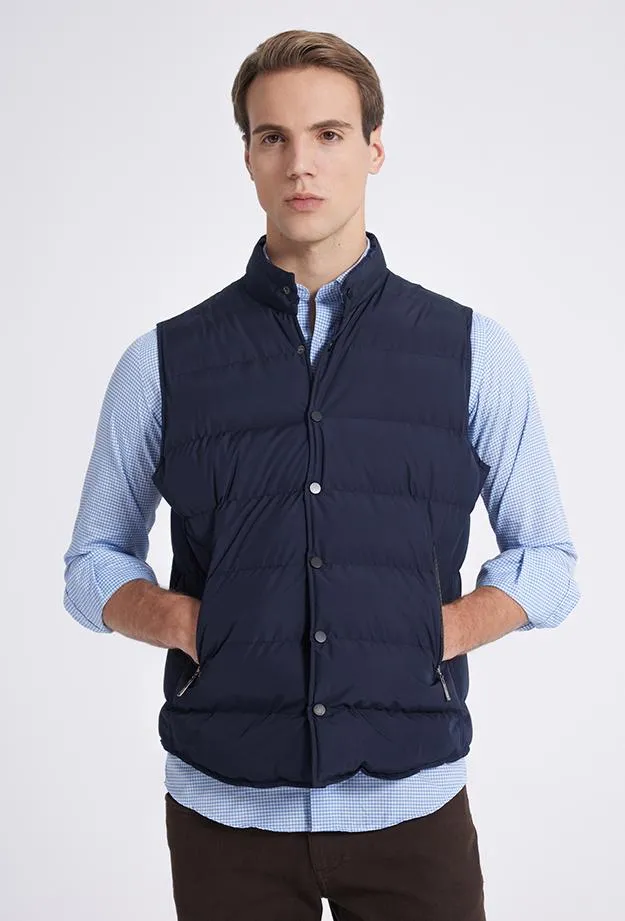 Twn Slim Fit Navy Blue Straight Vest Coat