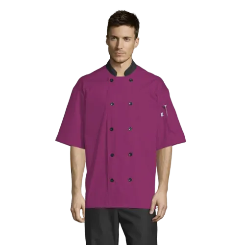 Uncommon Threads Havana Chef Coat W/Mesh Back Small Berry Unisex 65/35 Poly/Cotton Poplin