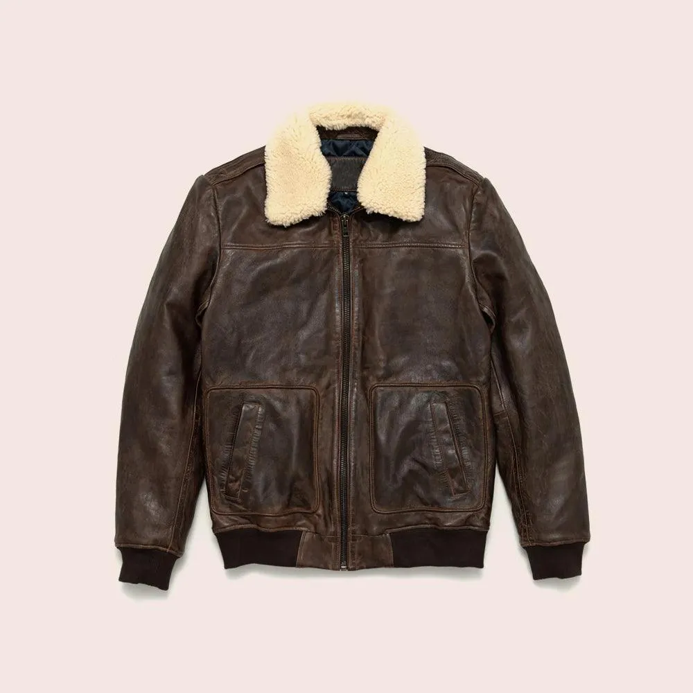 Vintage Brown Shearling Lambskin Bomber Jacket for Men