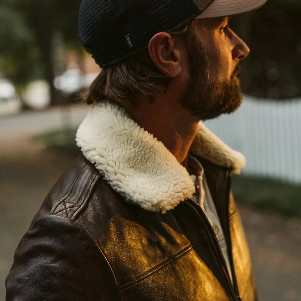 Vintage Brown Shearling Lambskin Bomber Jacket for Men