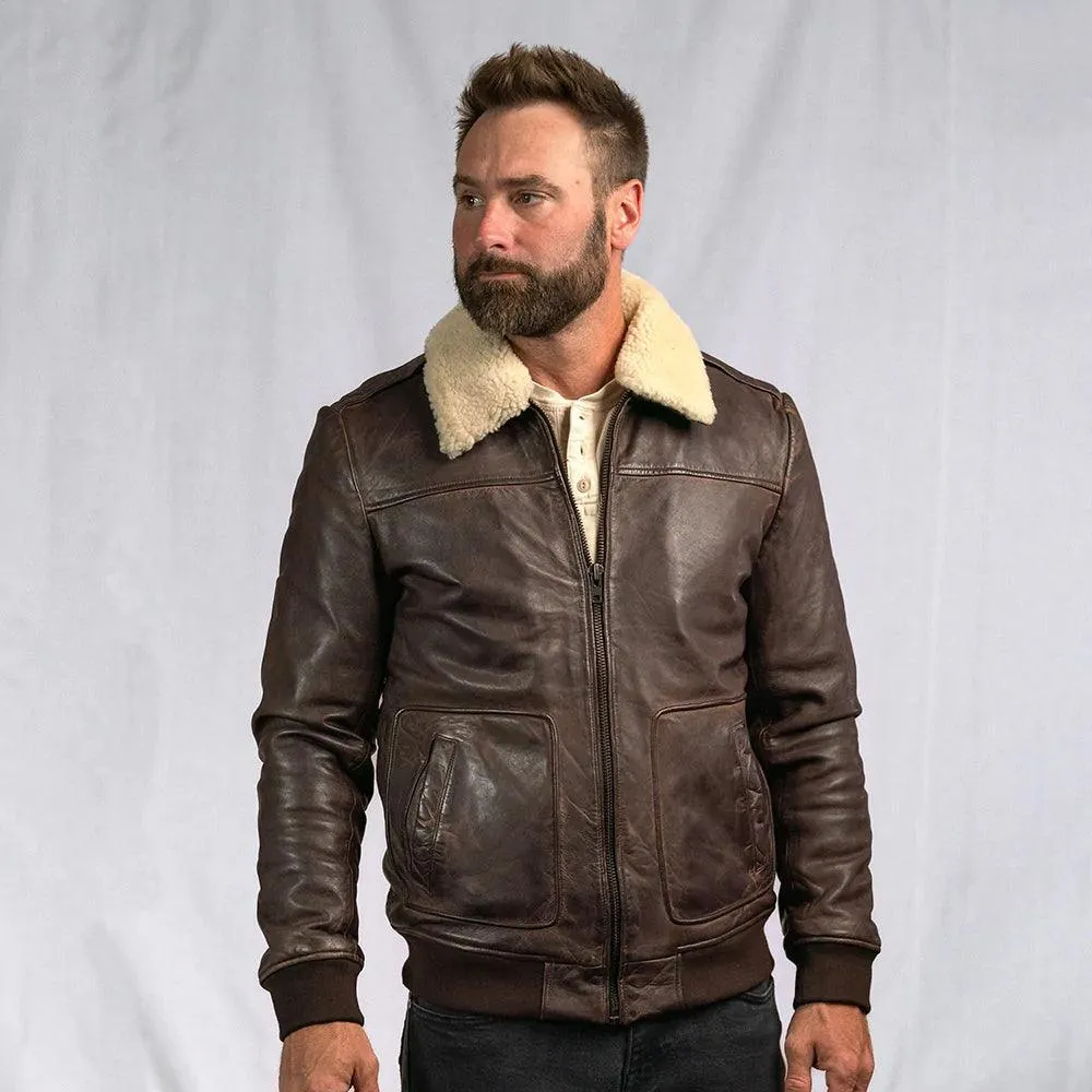 Vintage Brown Shearling Lambskin Bomber Jacket for Men