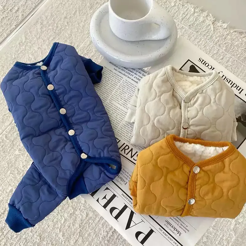 Warm Quilted Cotton Inner Fleece Pet Onesies Pajamas