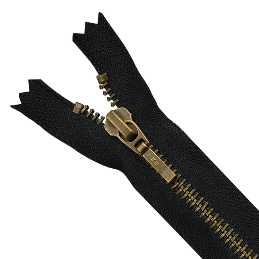 YKK- #5 Quality Designer Antique Brass with Black/White YKK Metal Zipper for Jackets