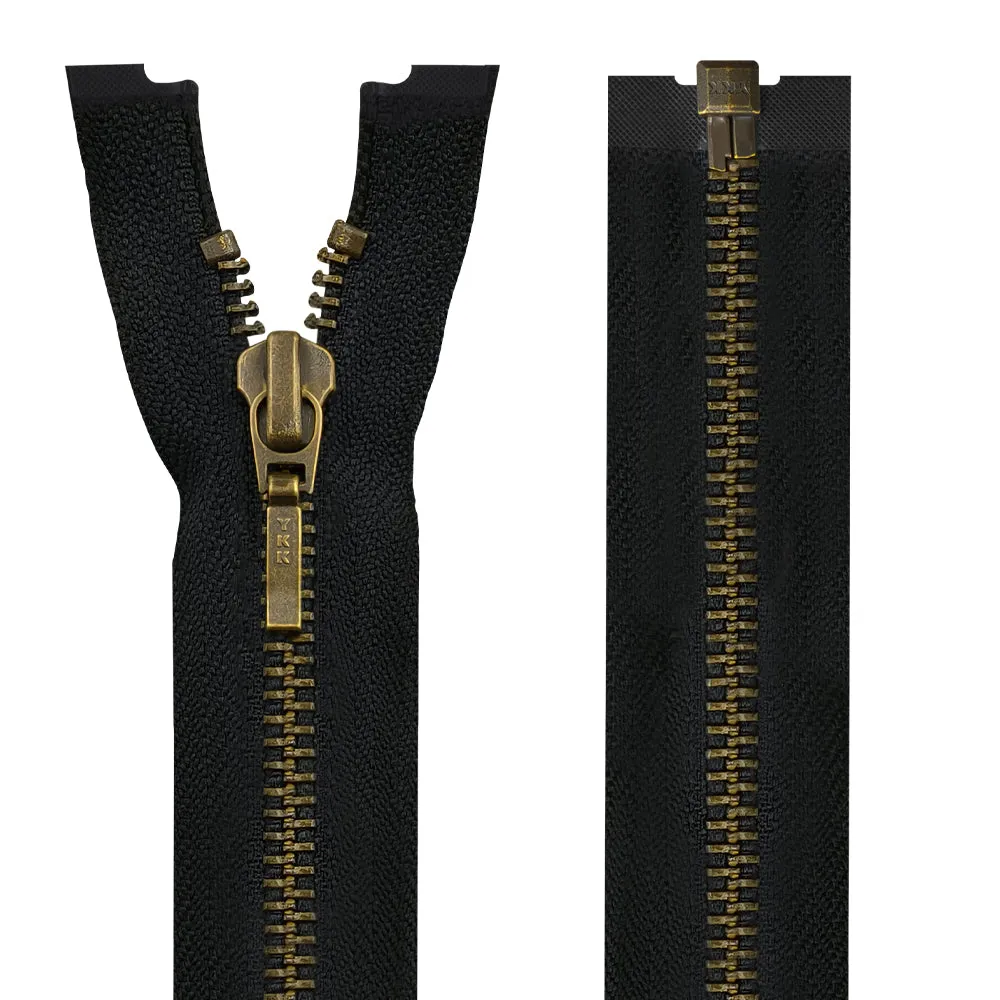 YKK- #5 Quality Designer Antique Brass with Black/White YKK Metal Zipper for Jackets