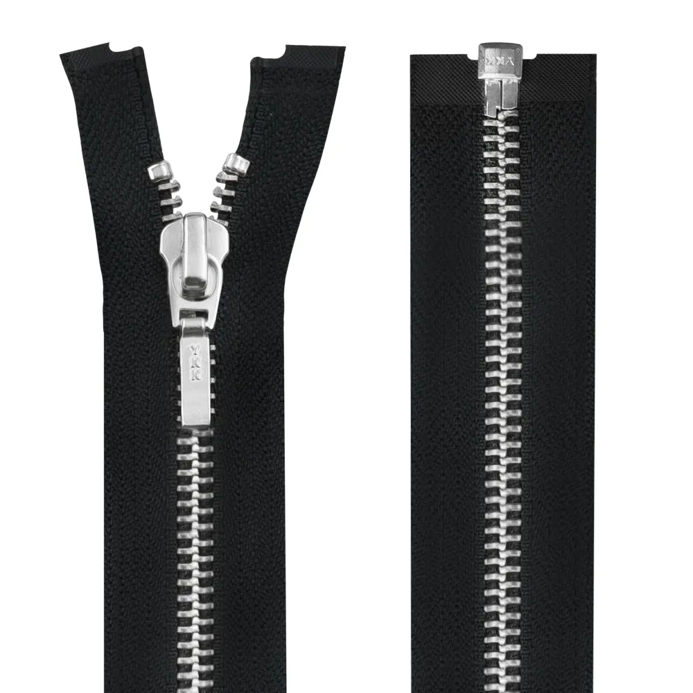 YKK- #5 Quality Designer Silver with Black/White YKK Metal Zipper for Jackets