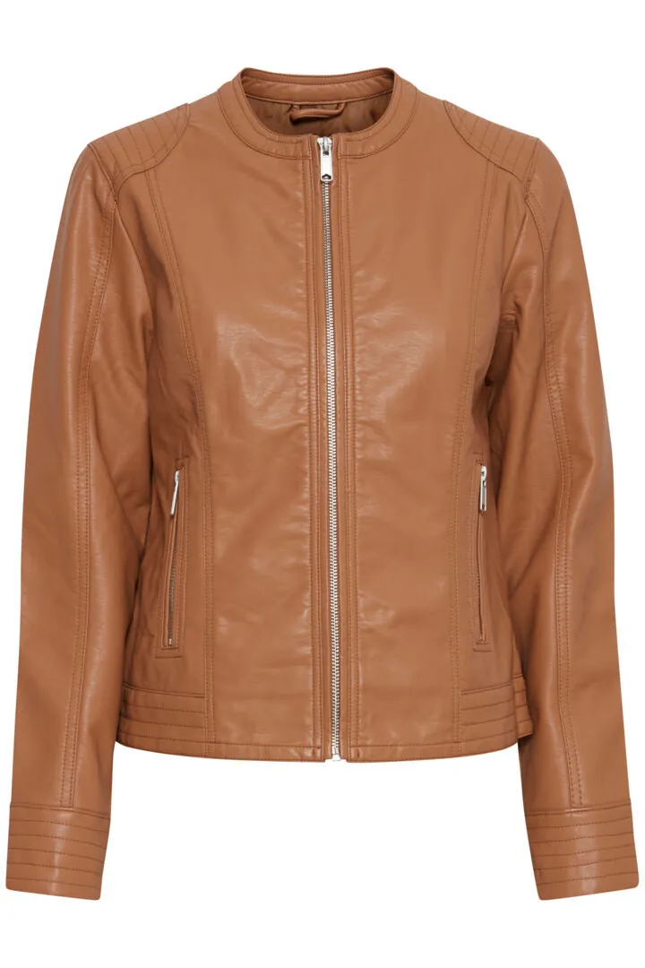 Young Byacom Faux Leather Jacket Camel