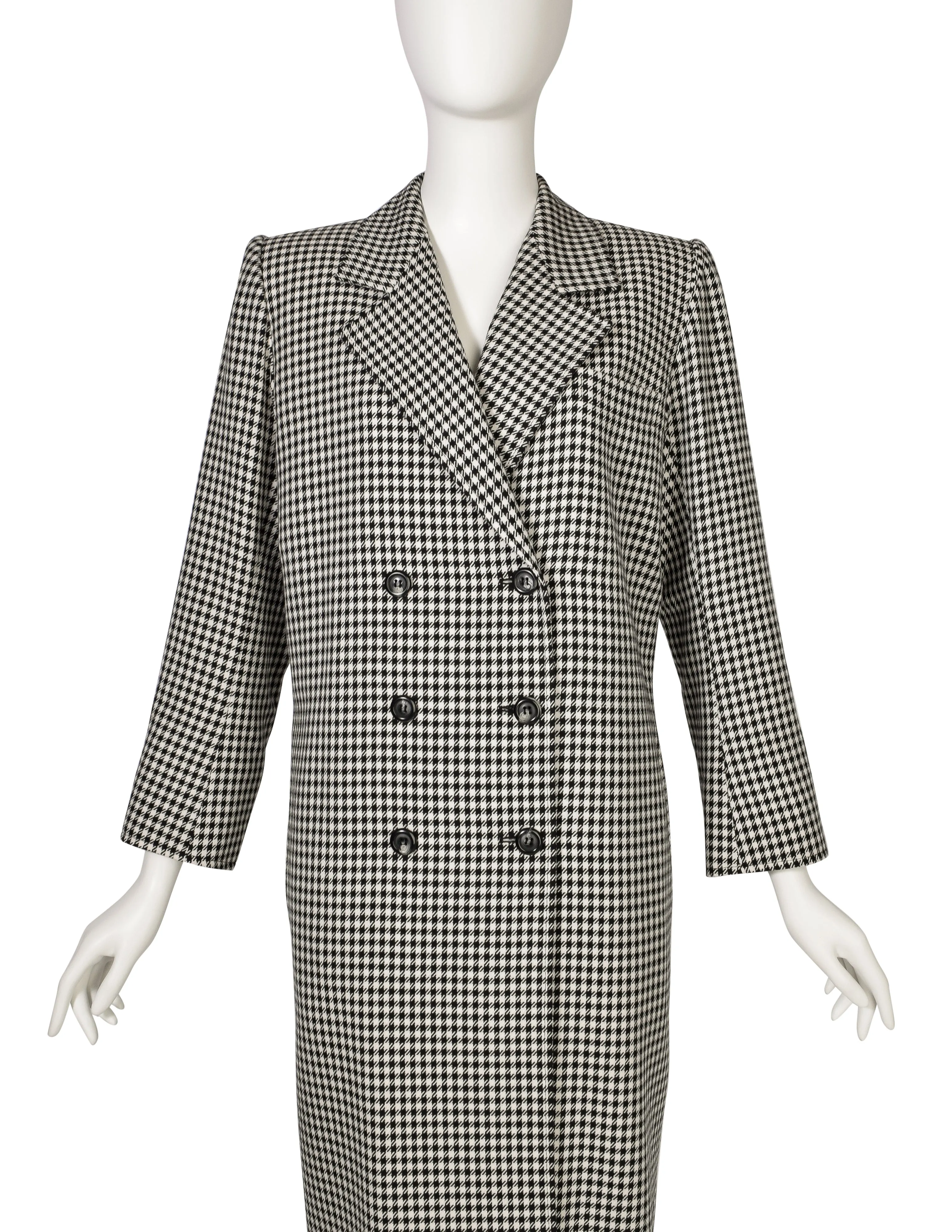 Yves Saint Laurent Vintage SS 1984 Black White Houndstooth Wool Double Breasted Coat