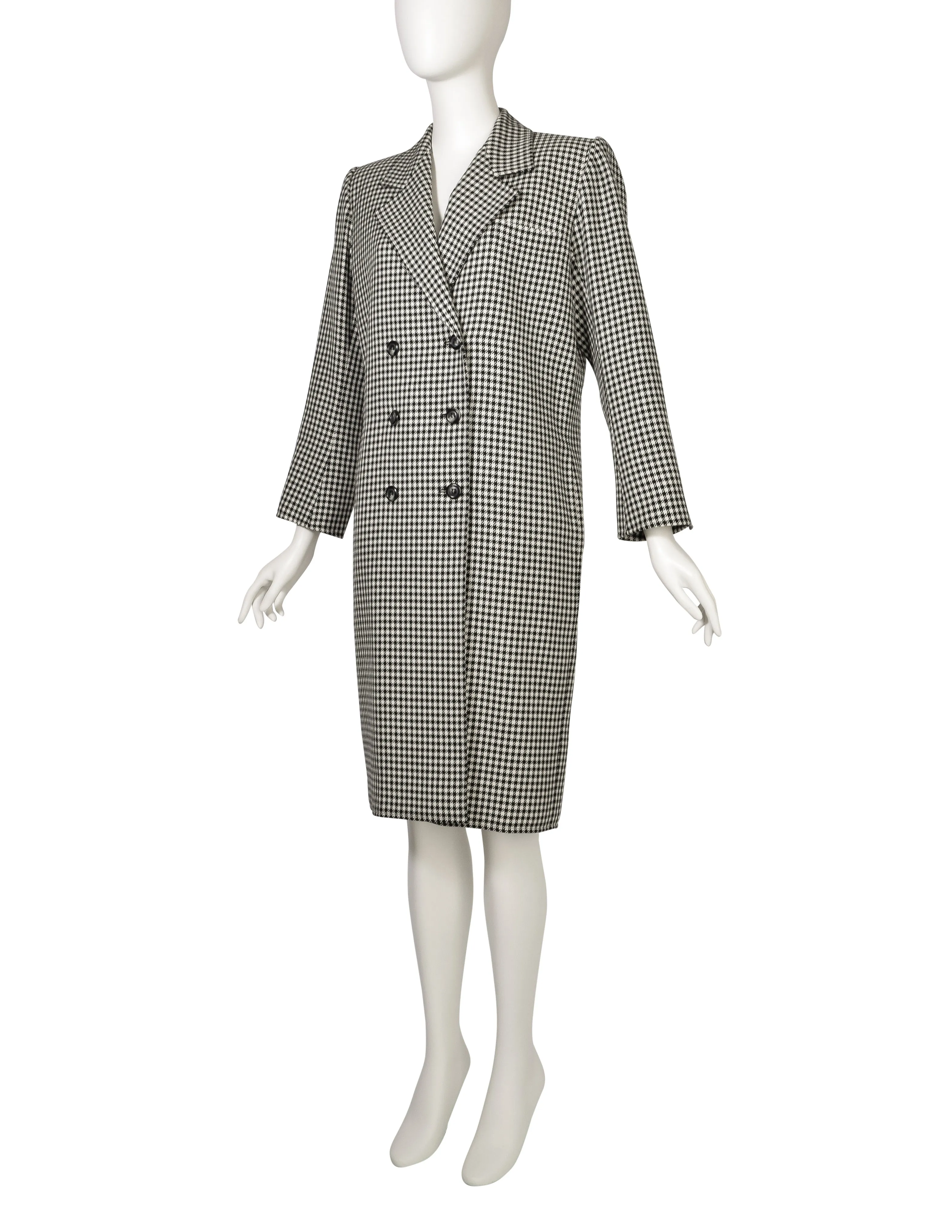 Yves Saint Laurent Vintage SS 1984 Black White Houndstooth Wool Double Breasted Coat