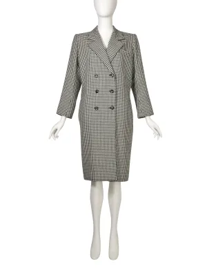 Yves Saint Laurent Vintage SS 1984 Black White Houndstooth Wool Double Breasted Coat